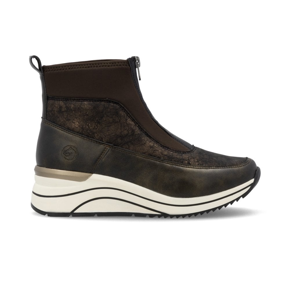 Remonte D0t71 BROWN Trainer Style Front Zip Wedge Boot D0T71-25