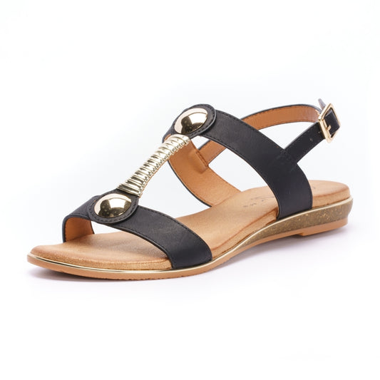 Lunar Renoir BLACK T Bar Strap Sandal JLH276BK