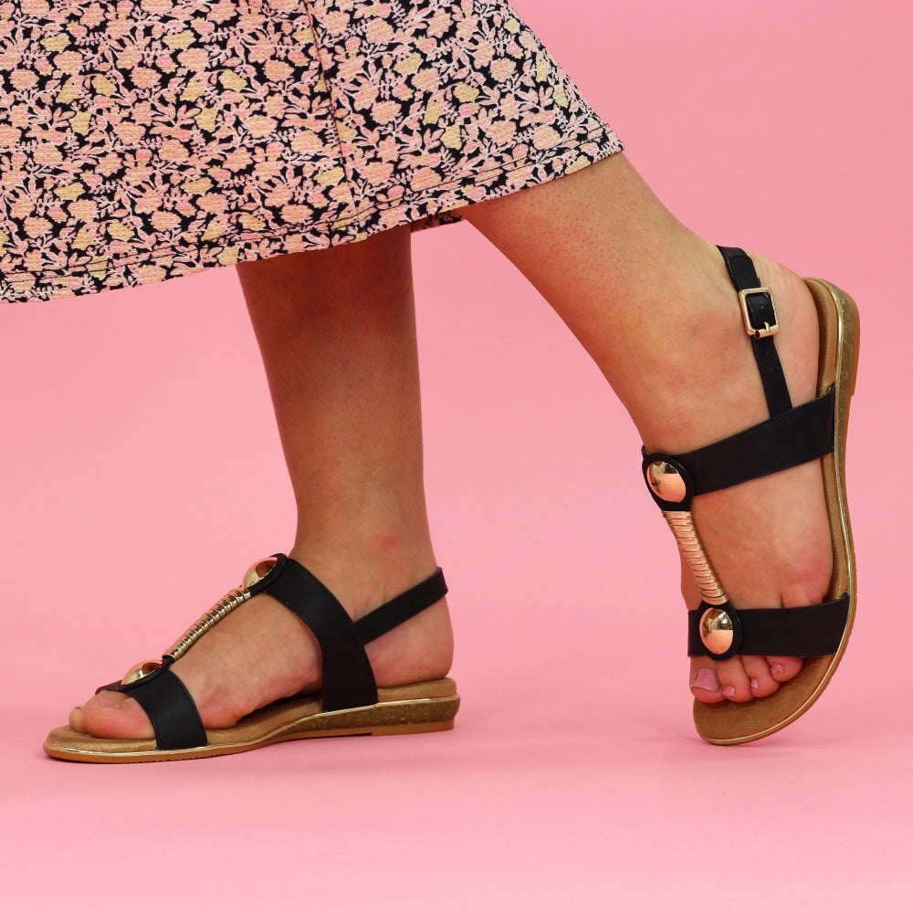 Lunar Renoir BLACK T Bar Strap Sandal JLH276BK