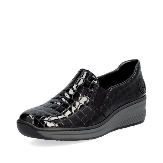 Rieker 48752 BLACK Patent Croc Slip on shoe 48752-00
