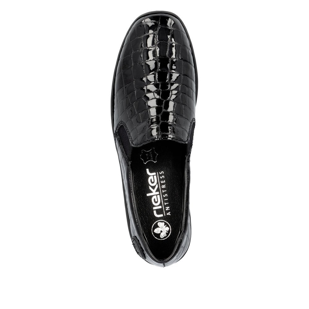 Rieker 48752 BLACK Patent Croc Slip on shoe 48752-00
