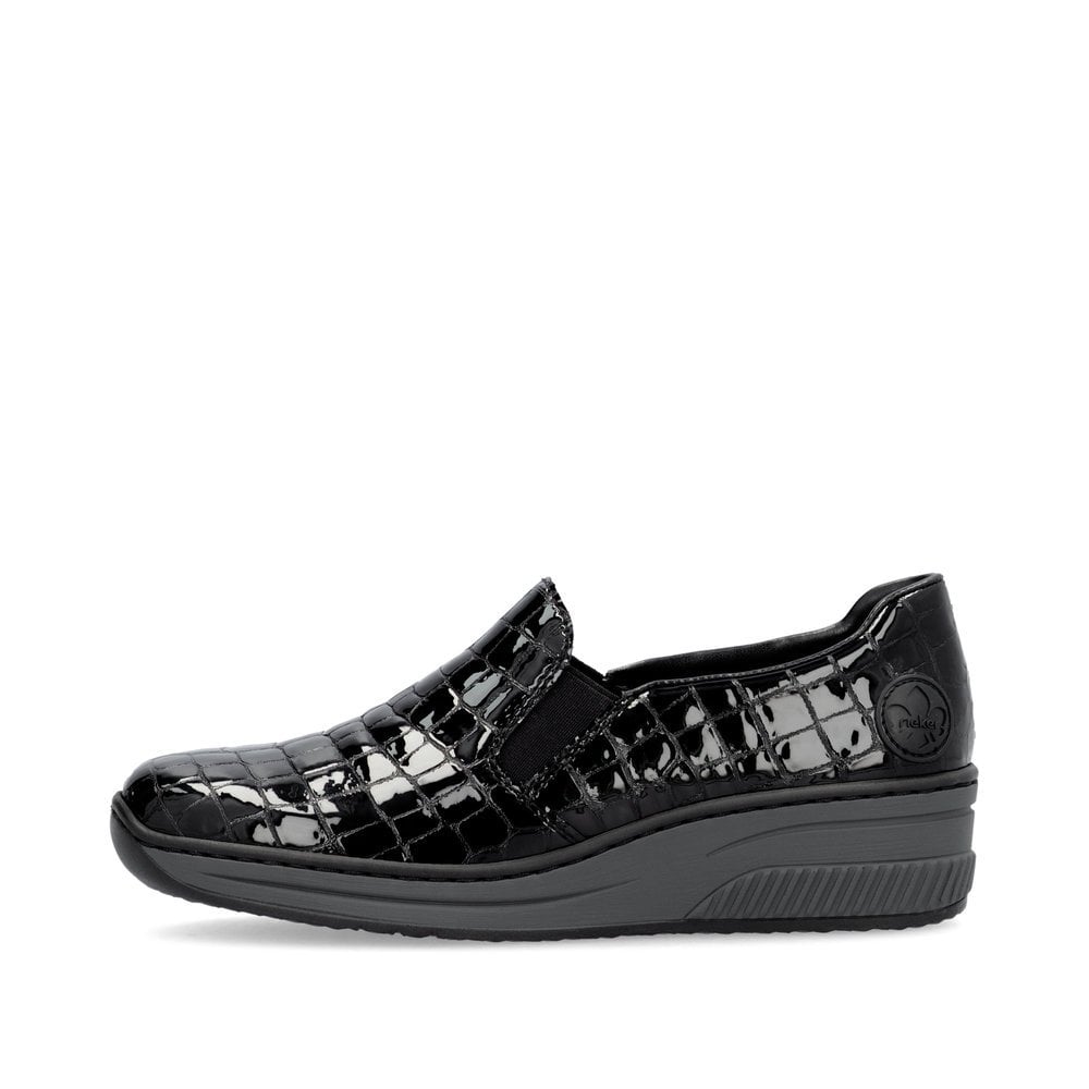 Rieker 48752 BLACK Patent Croc Slip on shoe 48752-00