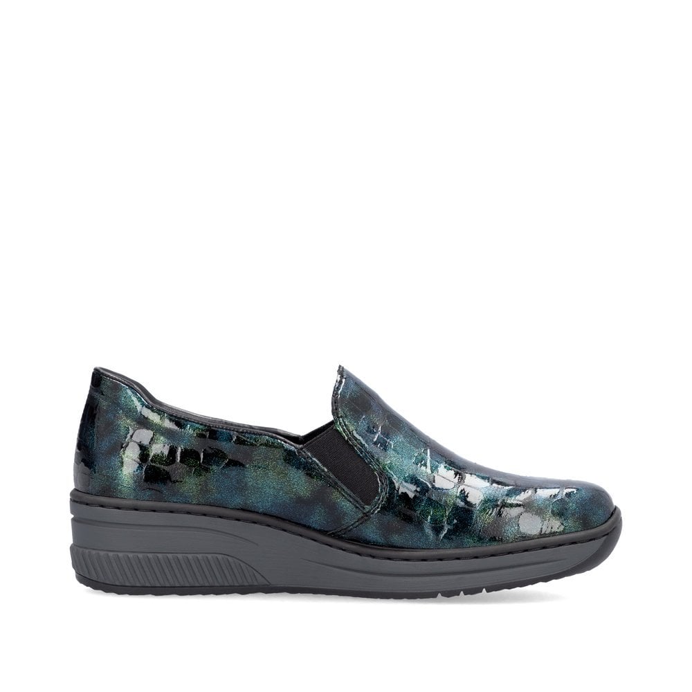 Rieker 48752 BLUE AND GREEN Croc Wedge Slip On Shoes 48752-92