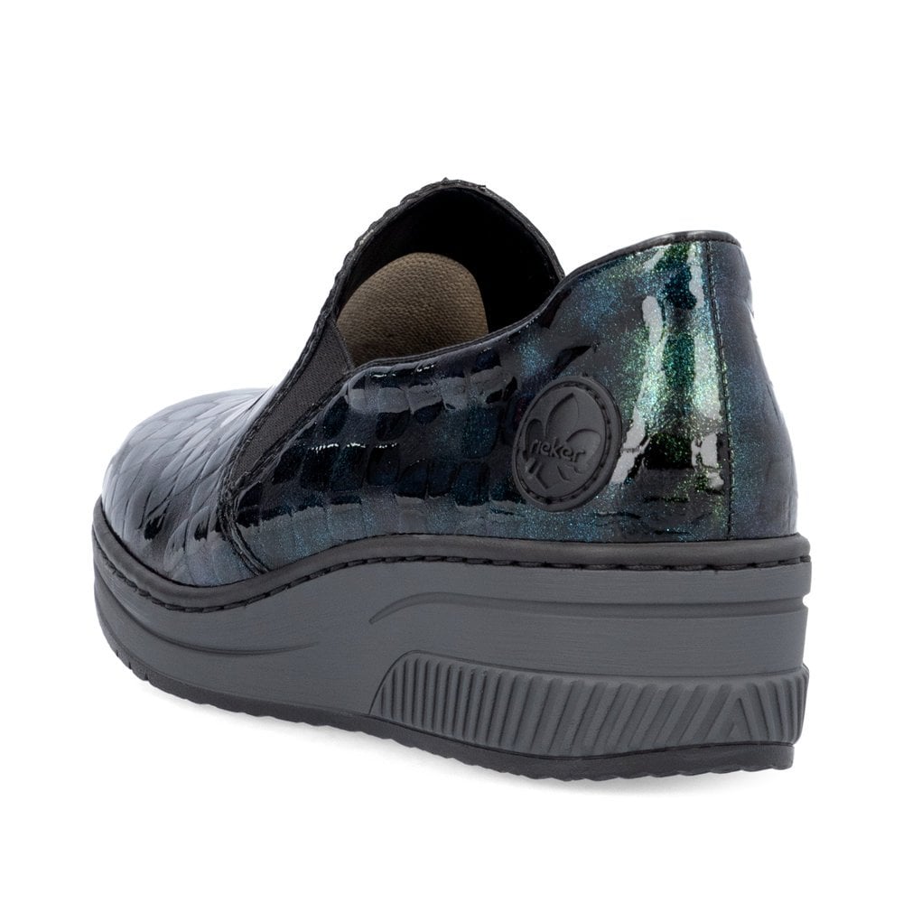 Rieker 48752 BLUE AND GREEN Croc Wedge Slip On Shoes 48752-92