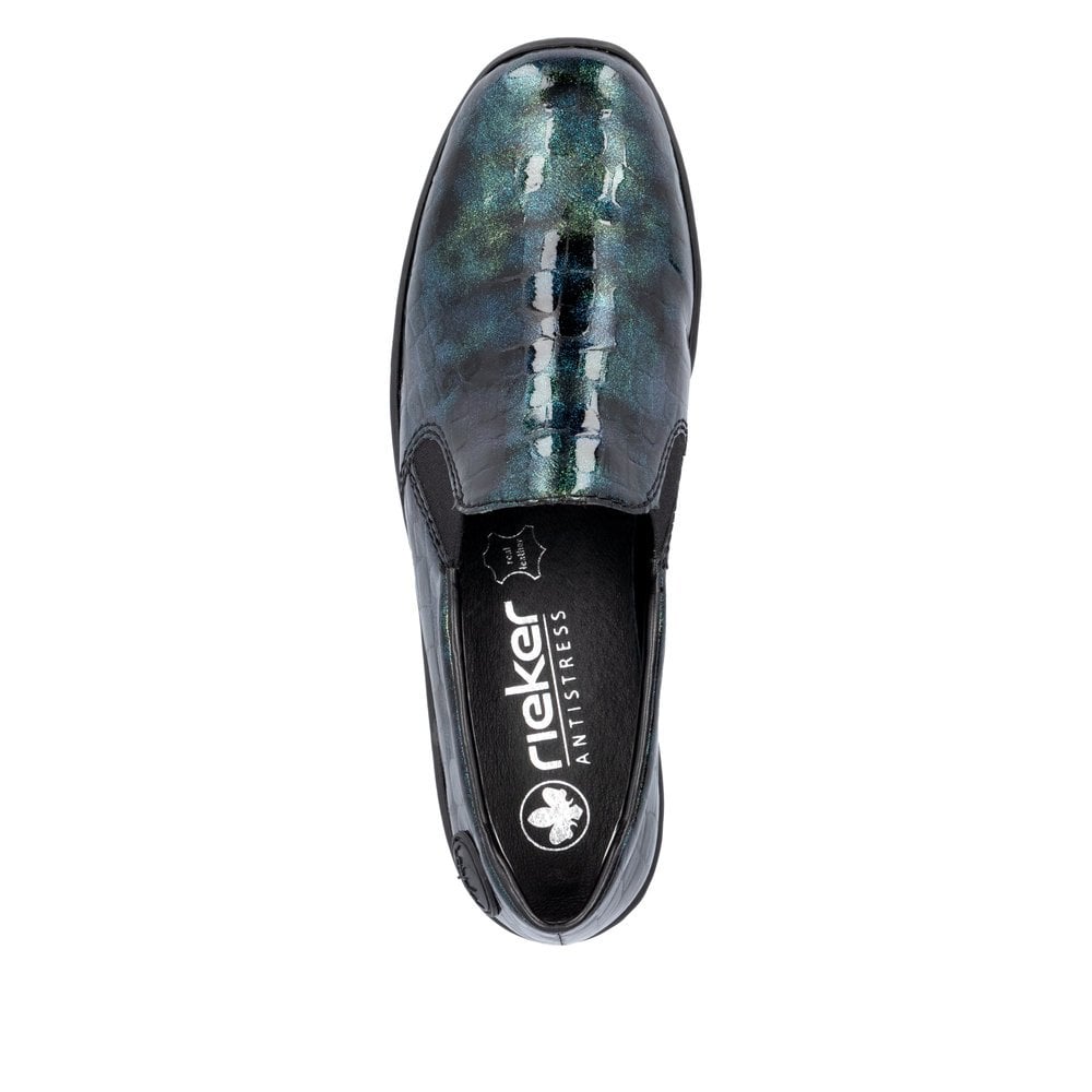 Rieker 48752 BLUE AND GREEN Croc Wedge Slip On Shoes 48752-92