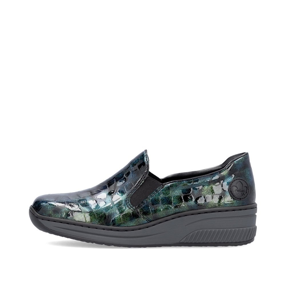 Rieker 48752 BLUE AND GREEN Croc Wedge Slip On Shoes 48752-92