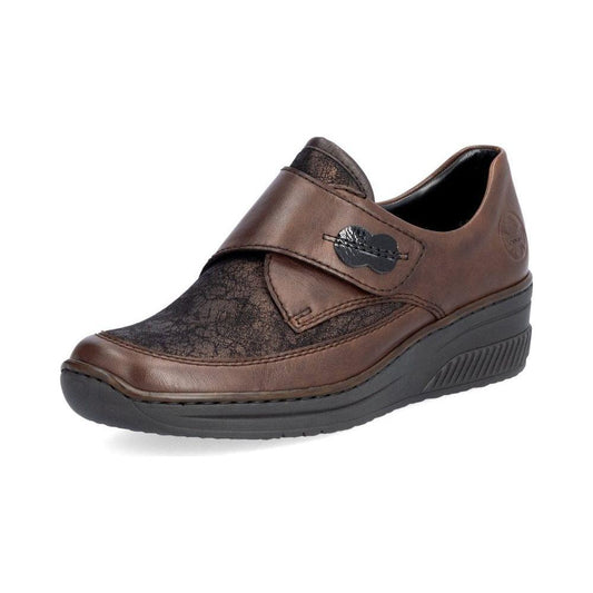 Rieker Shoe 487C0-25 BROWN Touch Fastening Shoe with Stretch panels