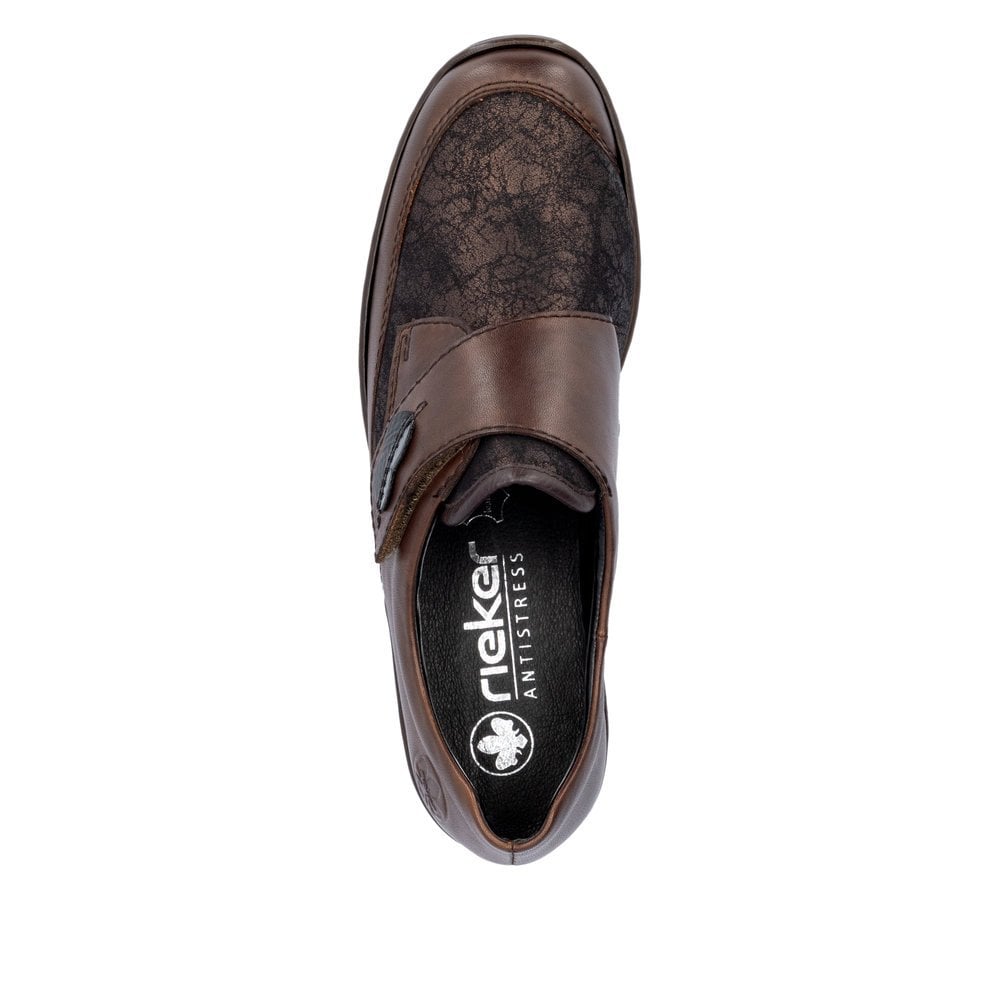 Rieker Shoe 487C0-25 BROWN Touch Fastening Shoe with Stretch panels