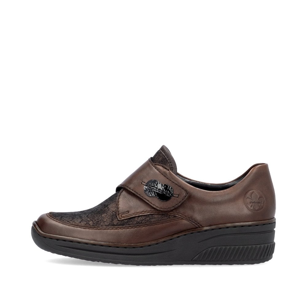 Rieker Shoe 487C0-25 BROWN Touch Fastening Shoe with Stretch panels