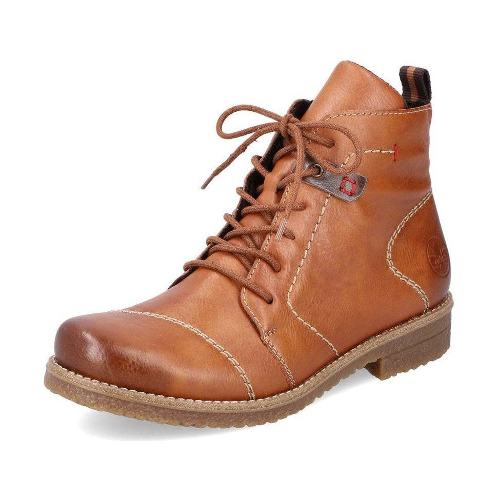 Rieker Ladies Boot 73501 TAN Soft Lace up ankle boot with Zip 73501-24