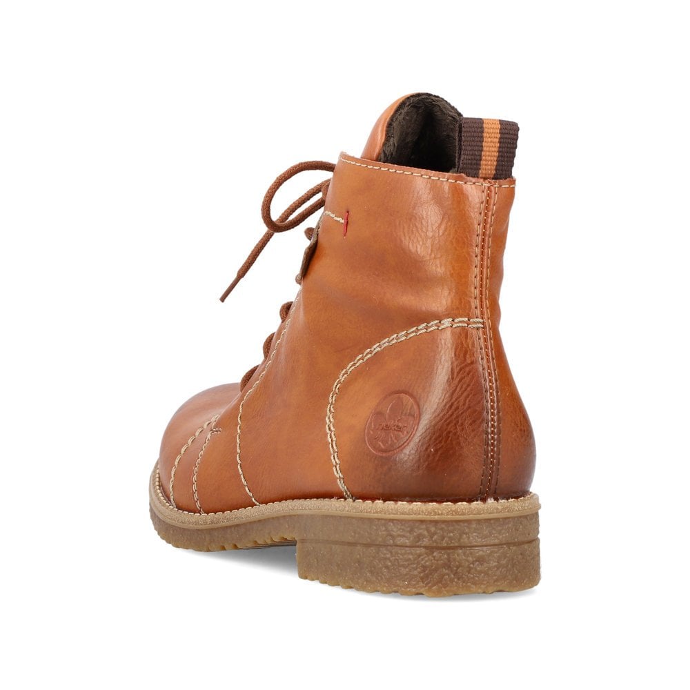 Rieker Ladies Boot 73501 TAN Soft Lace up ankle boot with Zip 73501-24