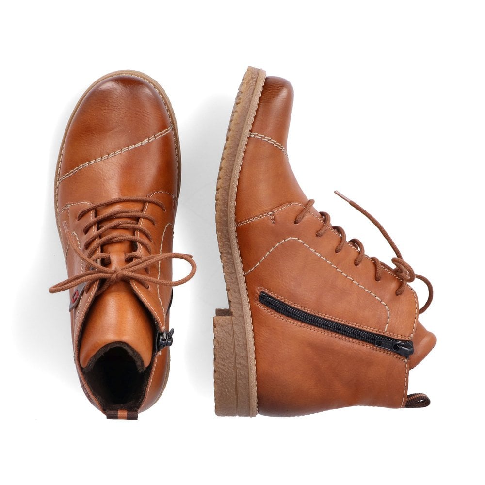 Rieker Ladies Boot 73501 TAN Soft Lace up ankle boot with Zip 73501-24