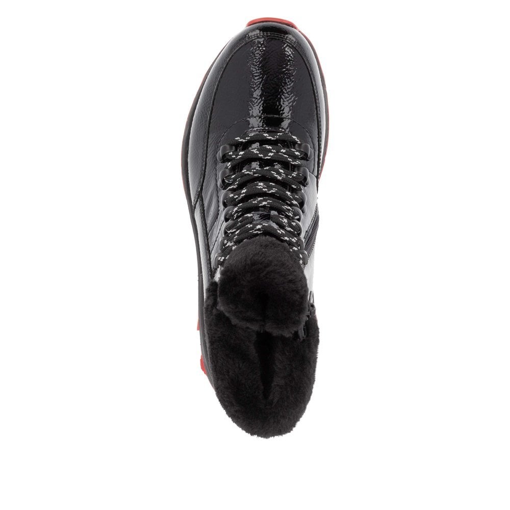 Rieker Evolution W0063 BLACK Patent Leather Lace up and Zip Ankle Boot W0063-01