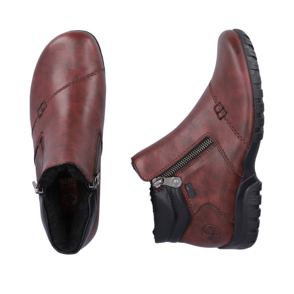 Rieker Ladies Boot L4655 RED Soft Leather Twin Zip Water repellent ankle boot L4655-35