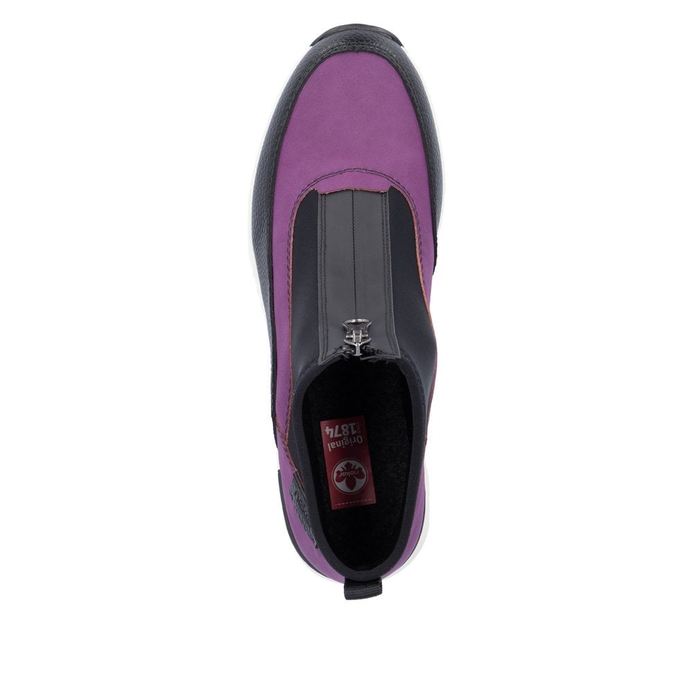Rieker Ladies N6352 PURPLE Trainer style front zip Ankle Boot N6352-60