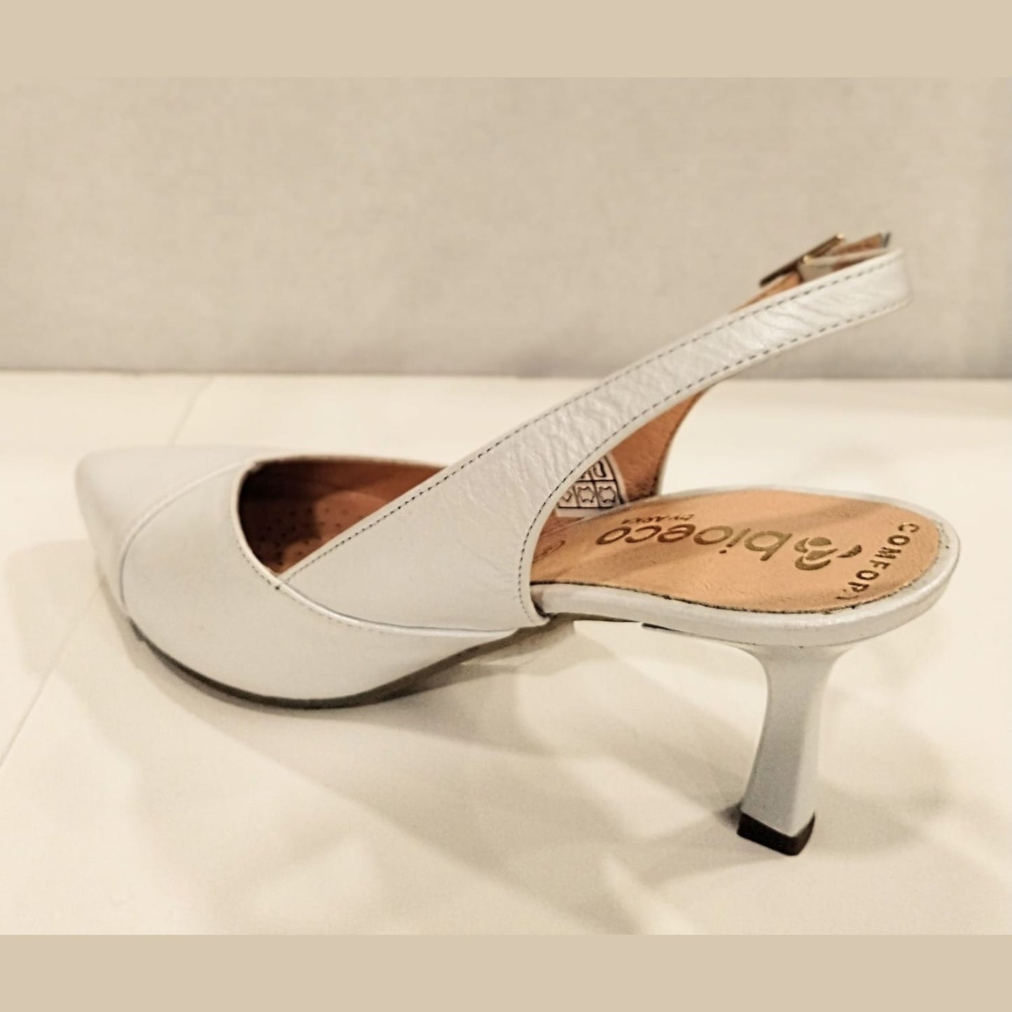 Bioeco 4009 WHITE Leather Closed Toe Slingback Shoes Matching Bags Available