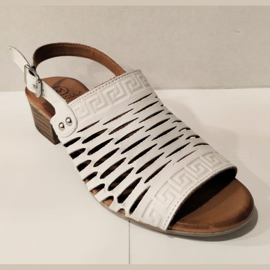 Modella Coral White Soft Leather Low Heel Sandal