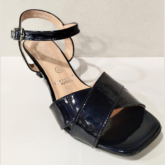 Bioeco 4252 Medium Heel Navy Patent Leather Wide Fitting Dress Sandal