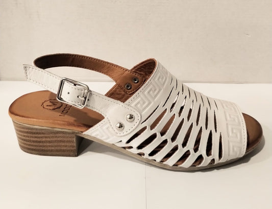 Modella Coral White Soft Leather Low Heel Sandal