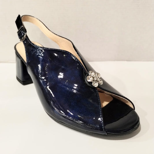 Bioeco 4263 Soft Navy Patent Leather Wide Fitting Slingback Shoe