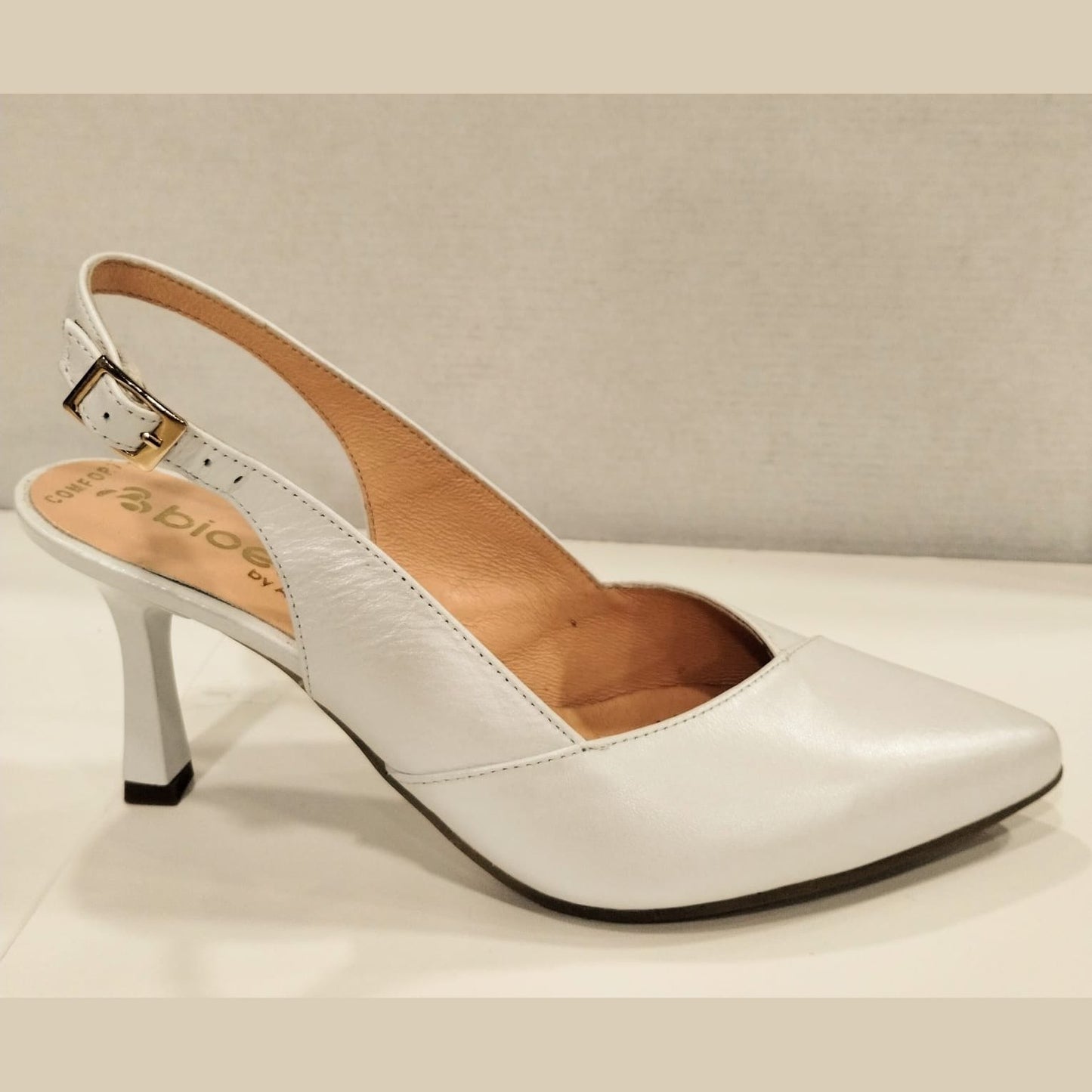 Bioeco 4009 WHITE Leather Closed Toe Slingback Shoes Matching Bags Available