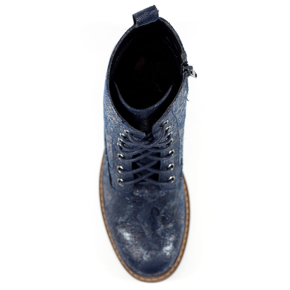 Lunar Roseville NAVY Floral Lace up Ankle Boot with Zip GLB111 BL