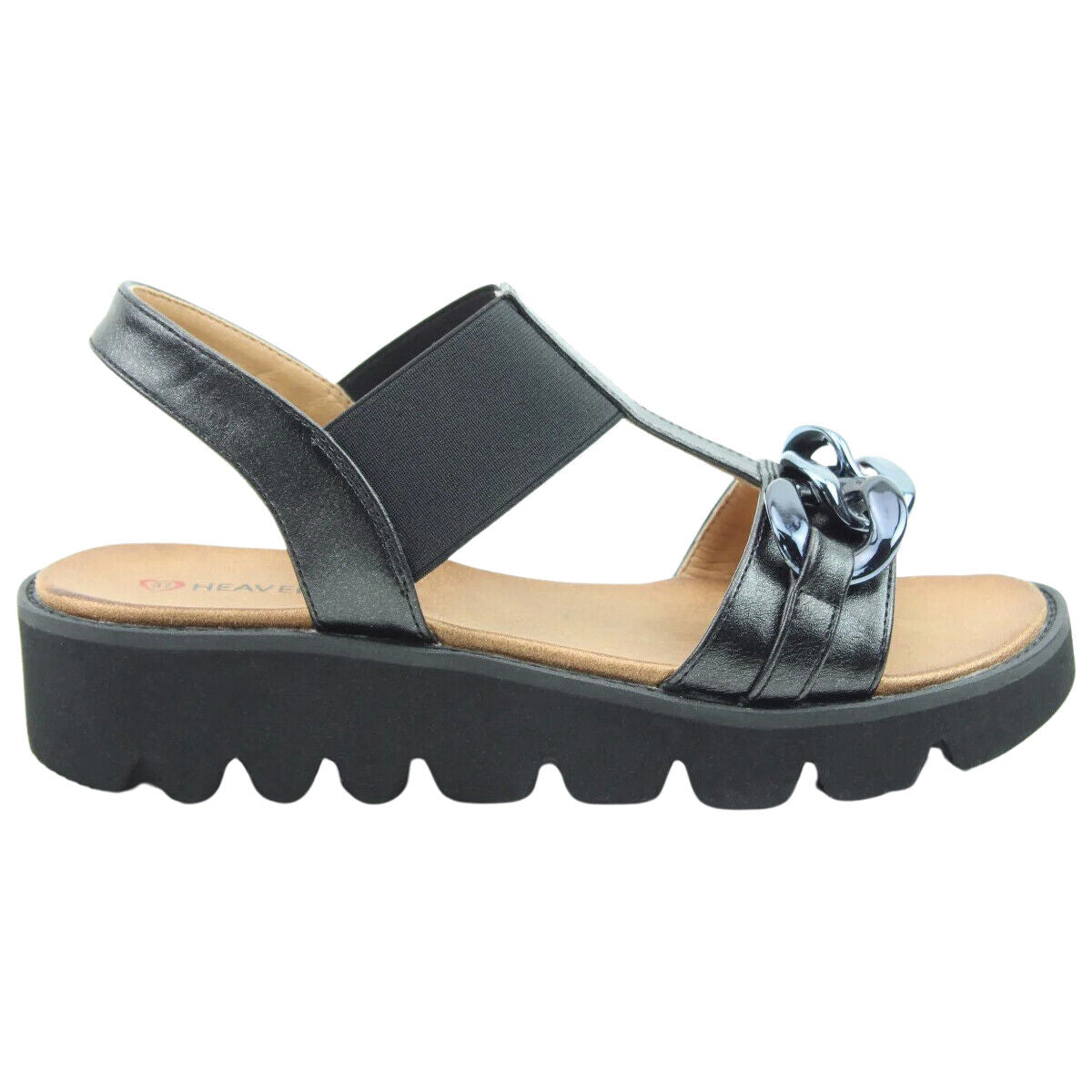 Heavenly Feet Lulu Vegan Friendly Chunky Sole Sandal BLACK