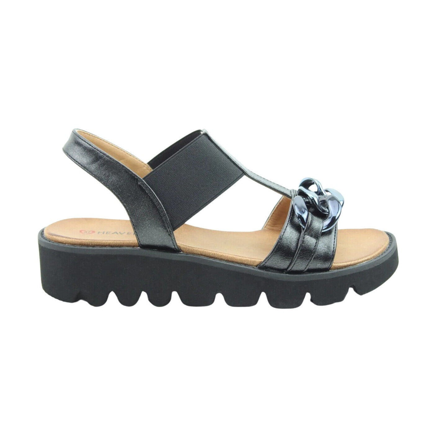 Heavenly Feet Lulu Vegan Friendly Chunky Sole Sandal BLACK
