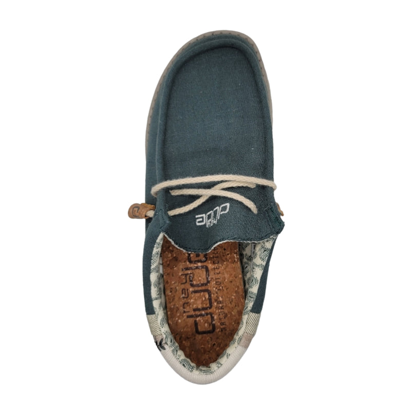 Hey Dude Wally Linnen Natural TEAL Slip on Casual Shoes