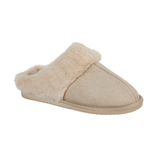 Savannah BEIGE Faux Fur Collar Mule Slipper