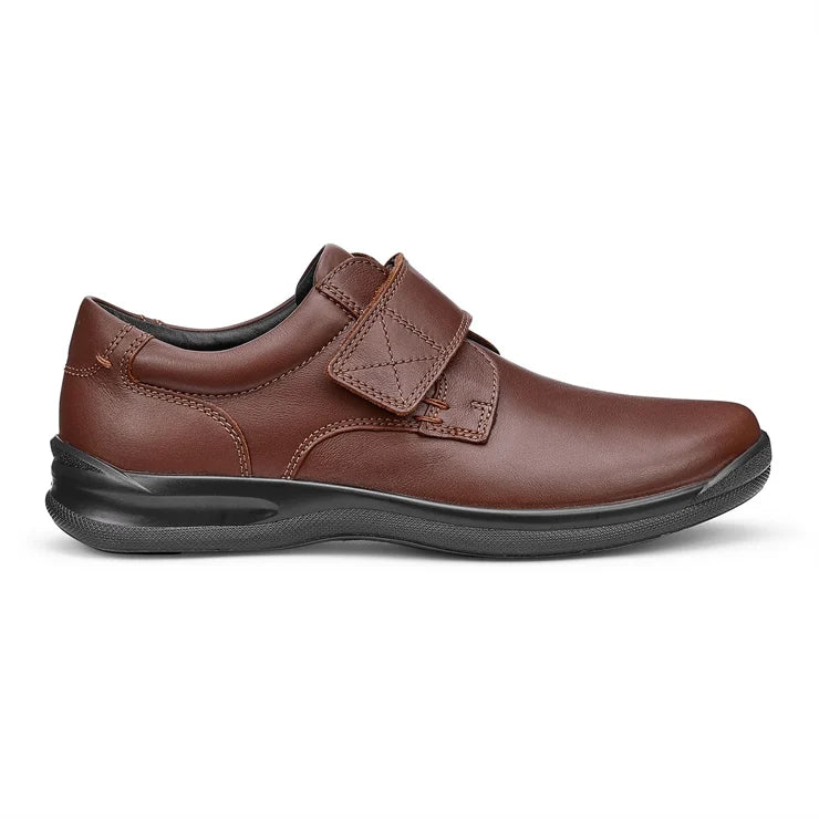 Hotter Mens BROWN Leather SEDGWICK touch fastening Wide Fitting Shoe