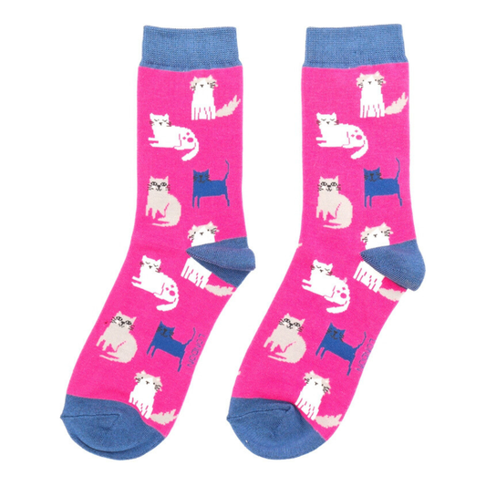 Miss Sparrow Cute Kittens HOT PINK Quality Bamboo Socks sks380