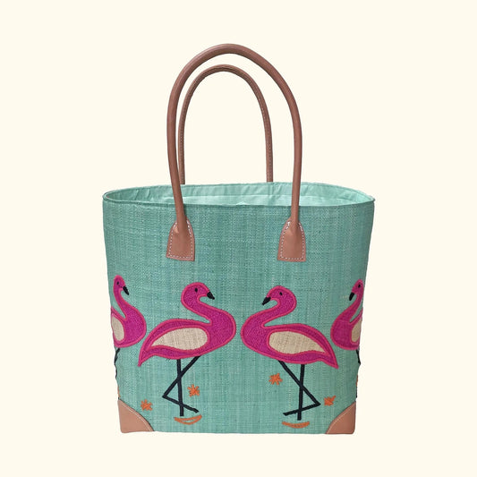 Flamingo Tote Basket Bag Small Mint MAT080
