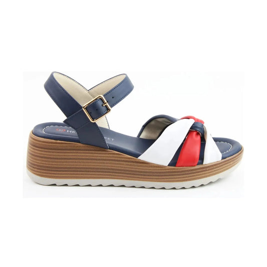 Heavenly Feet Luxe NAVY MULTI Wedge Sandal.