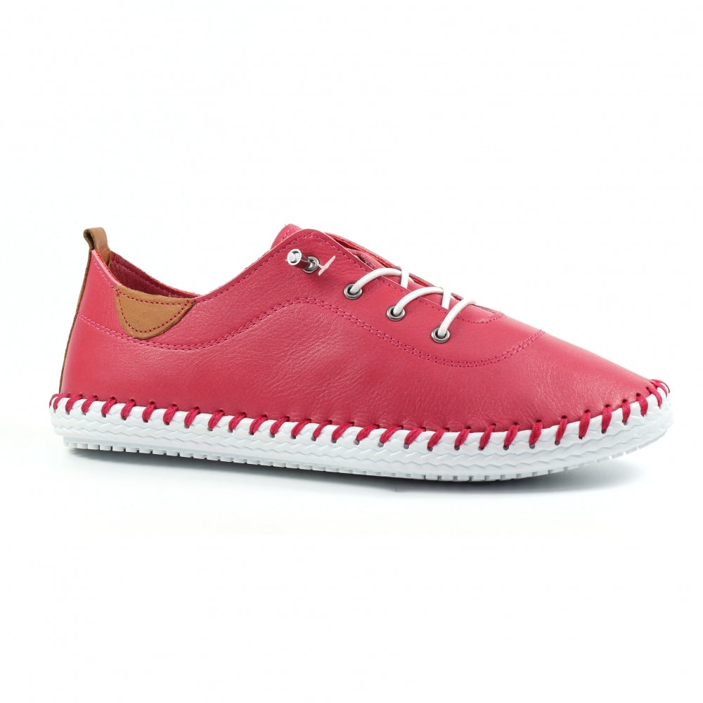 Lunar St Ives Soft Leather Plimsol style slip on Shoes RASPBERRY FLE030