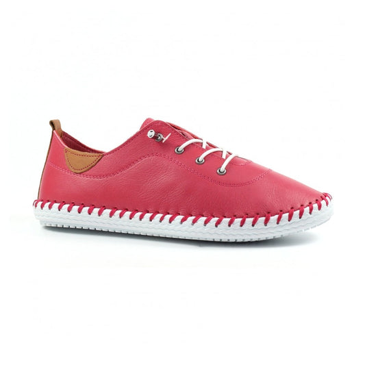 Lunar St Ives Soft Leather Plimsol style slip on Shoes RASPBERRY FLE030