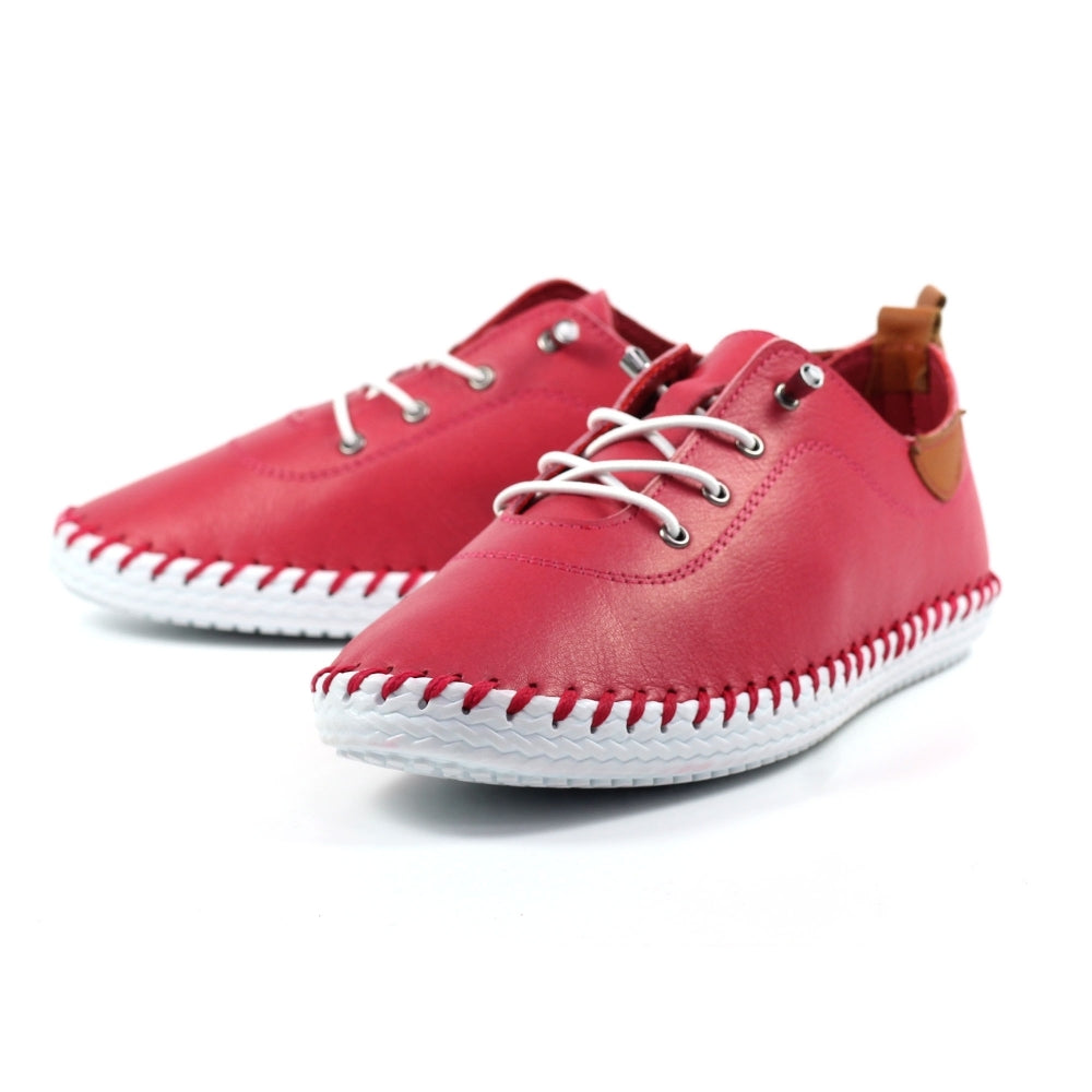 Lunar St Ives Soft Leather Plimsol style slip on Shoes RASPBERRY FLE030