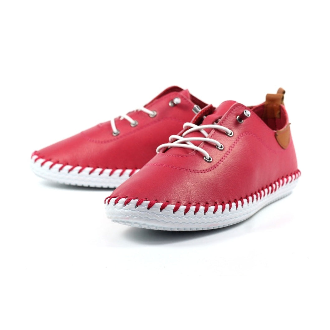 Lunar St Ives Soft Leather Plimsol style slip on Shoes RASPBERRY FLE030