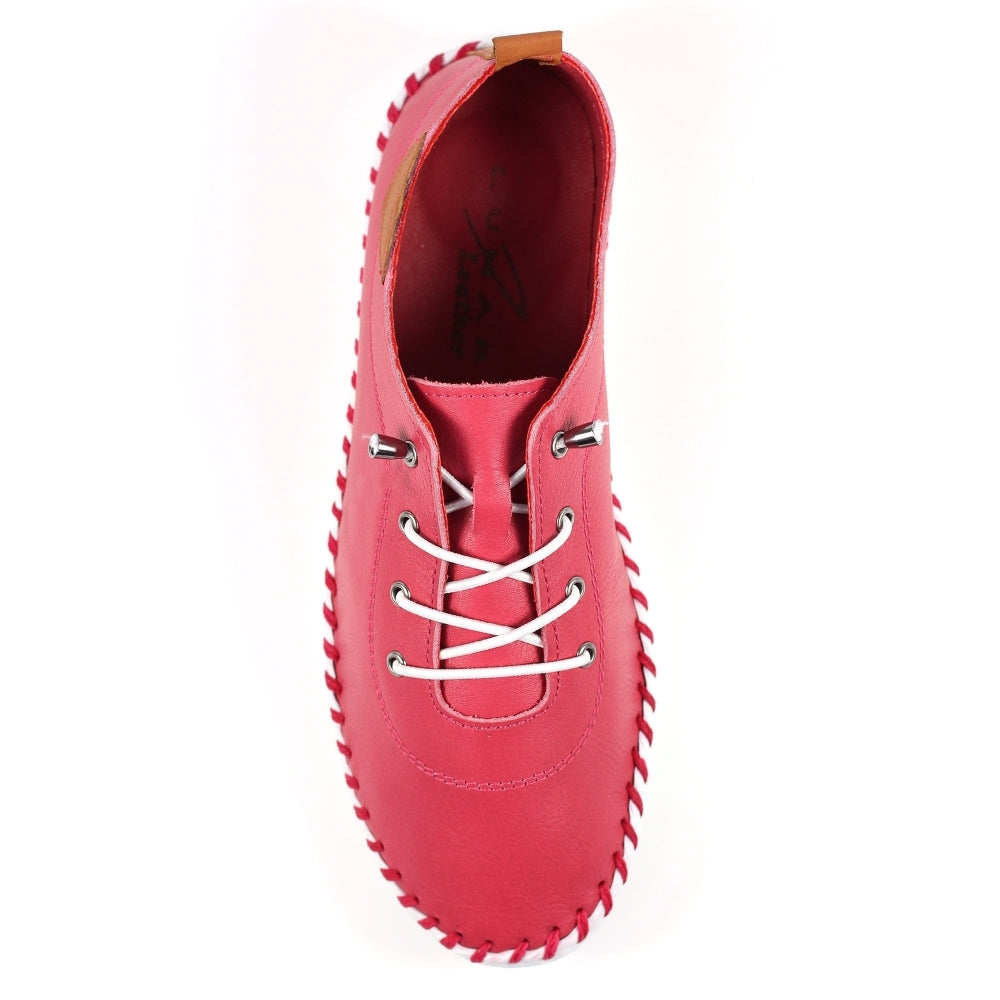 Lunar St Ives Soft Leather Plimsol style slip on Shoes RASPBERRY FLE030