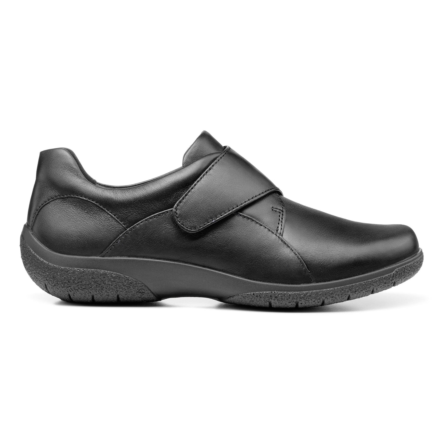 Hotter Shoe SUGAR Leather Touch Fastening Shoe Extra Wide Fitting BLACK