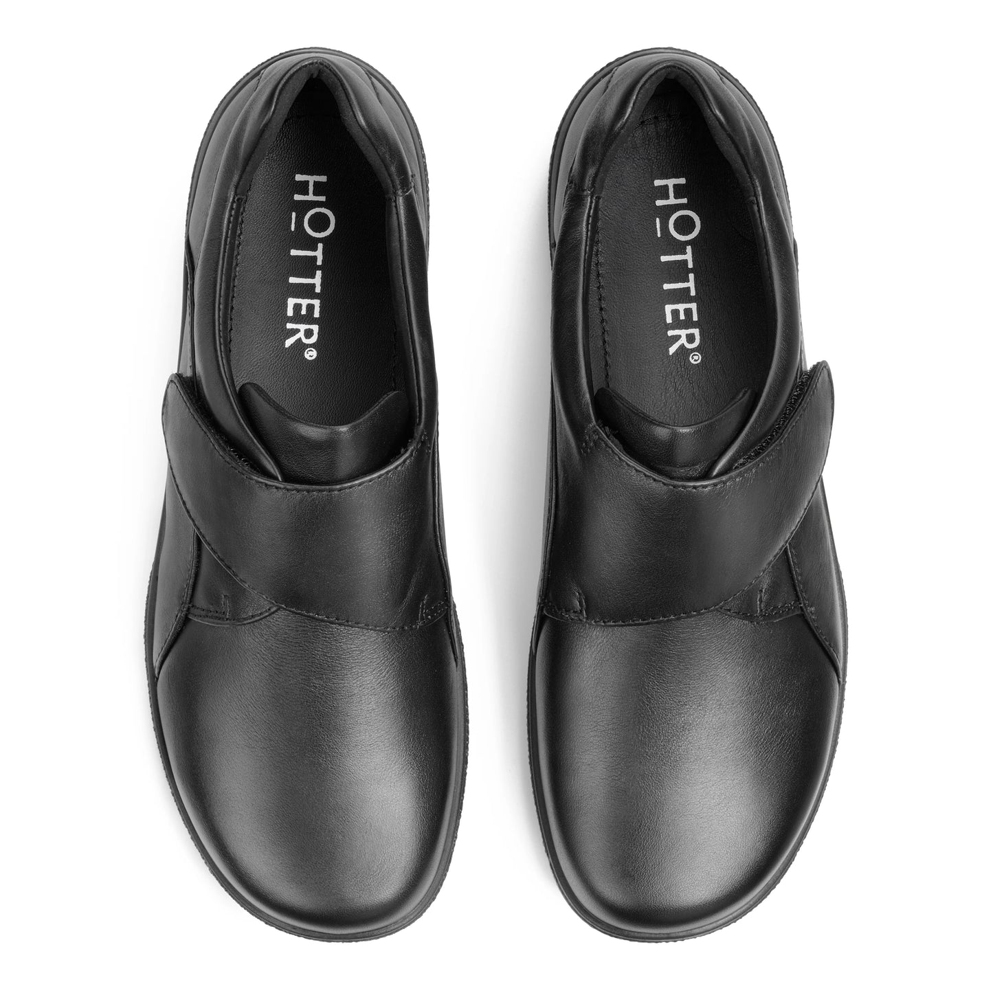 Hotter Shoe SUGAR Leather Touch Fastening Shoe Extra Wide Fitting BLACK
