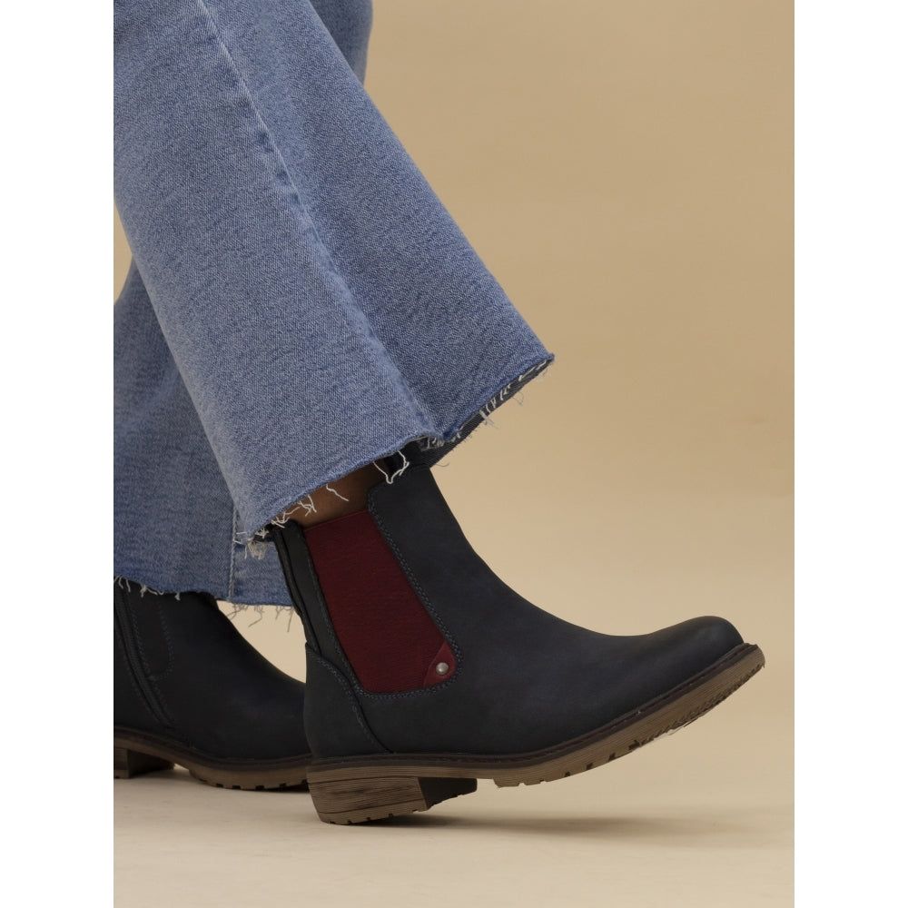 Lunar Suvi BLUE Chelsea Boot with Red trim and inside zip