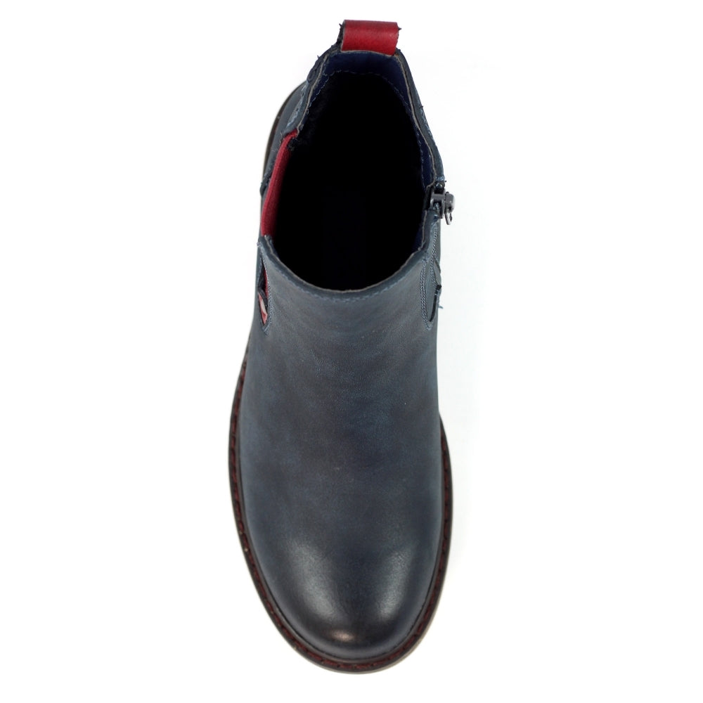 Lunar Suvi BLUE Chelsea Boot with Red trim and inside zip