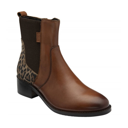 Lotus Lindley TAN Leather / Animal Print Zip Ankle Boot