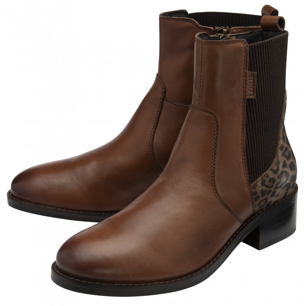Lotus Lindley TAN Leather / Animal Print Zip Ankle Boot