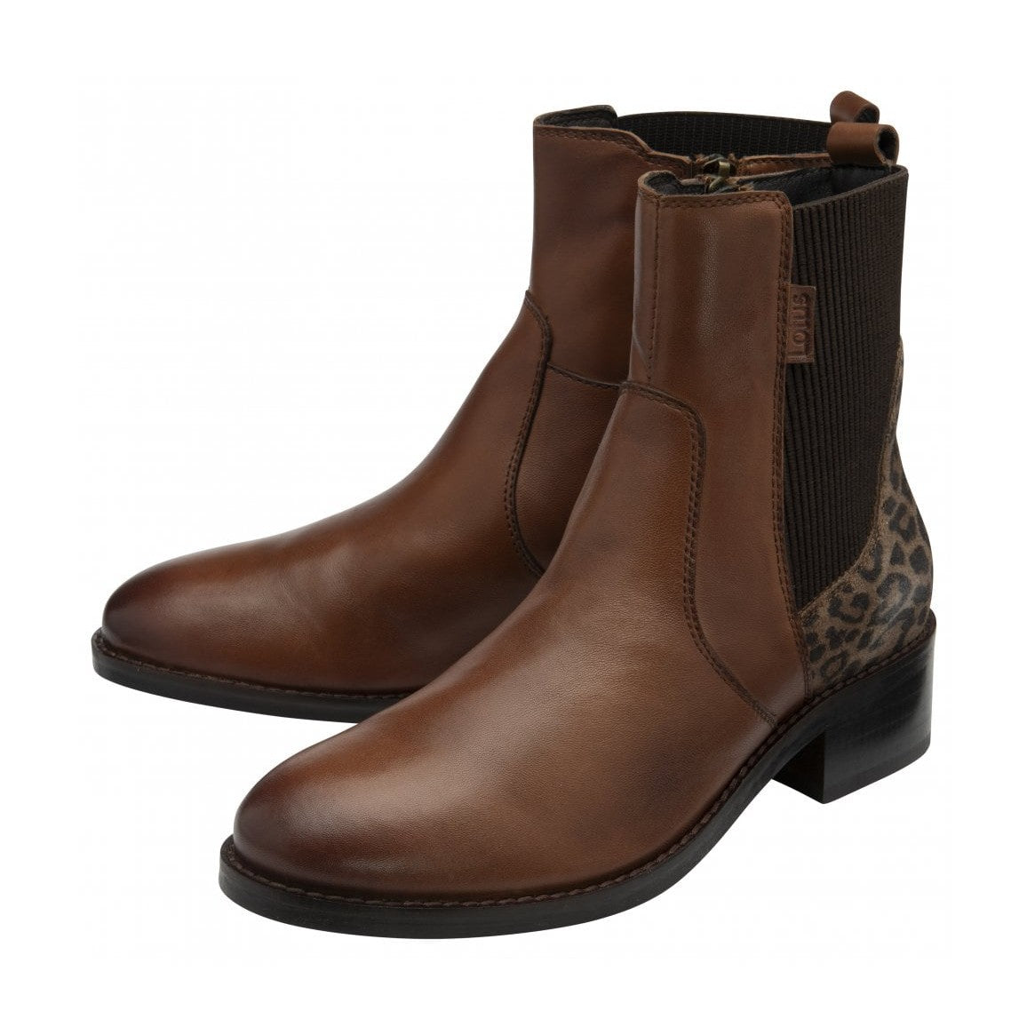 Lotus Lindley TAN Leather / Animal Print Zip Ankle Boot
