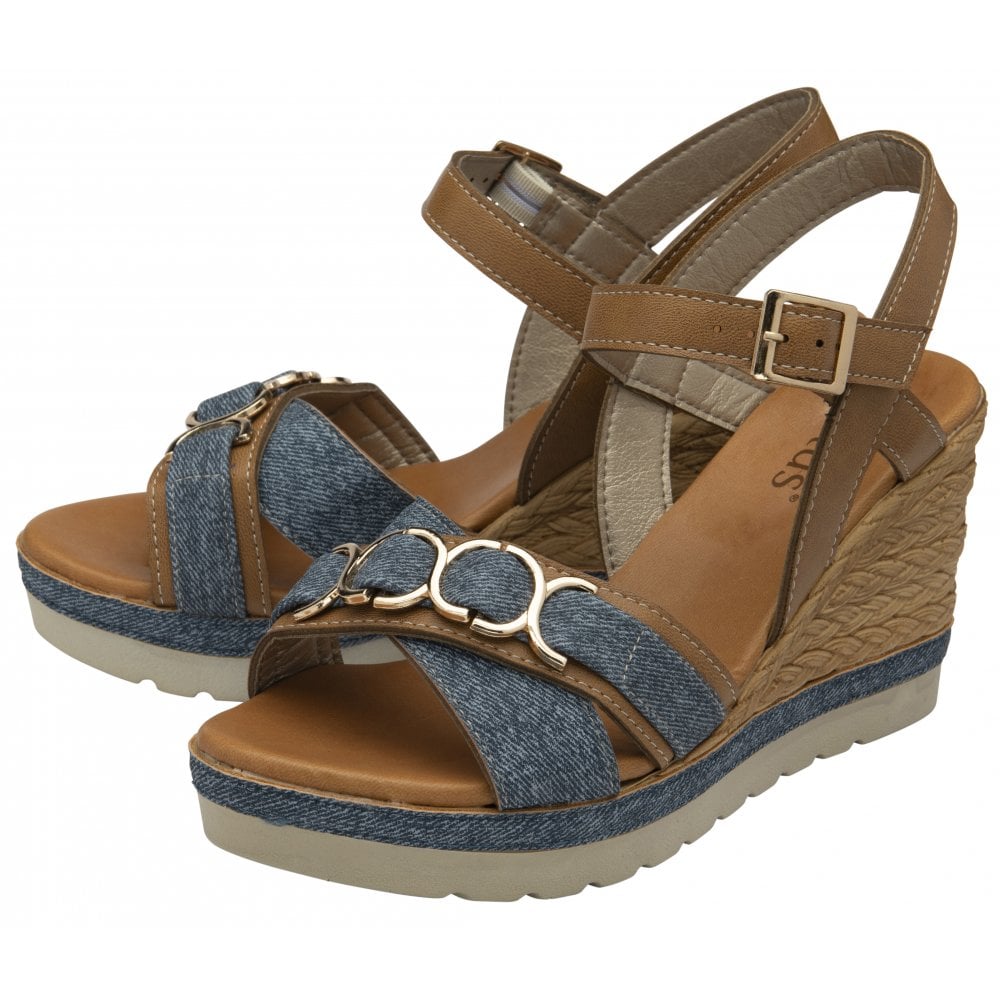 Lotus Solena TAN / Denim Wedge Sandal ULP369