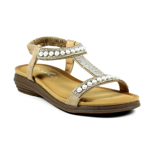 Lunar Tancy BEIGE Pearl Trim Sandal JLH078BG