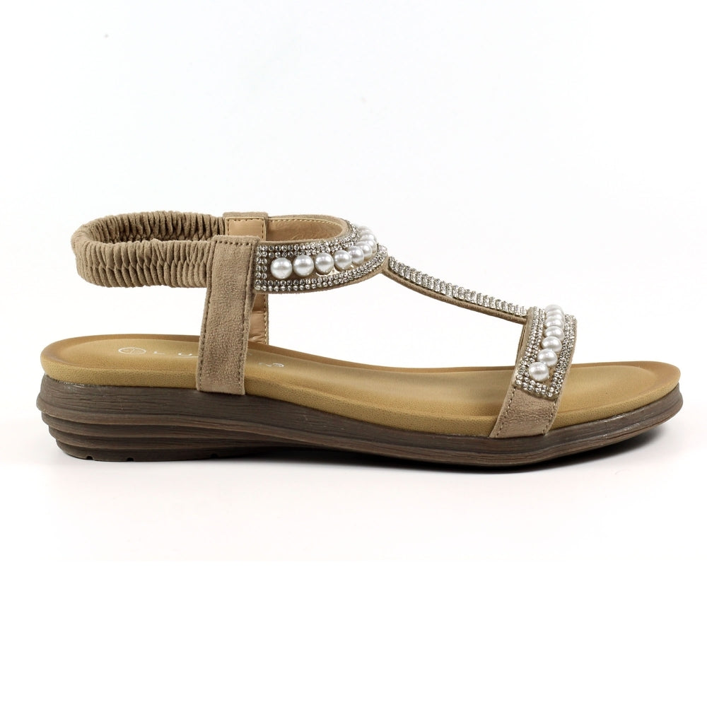 Lunar Tancy BEIGE Pearl Trim Sandal JLH078BG