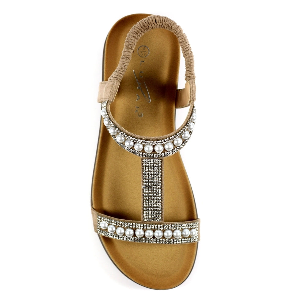 Lunar Tancy BEIGE Pearl Trim Sandal JLH078BG